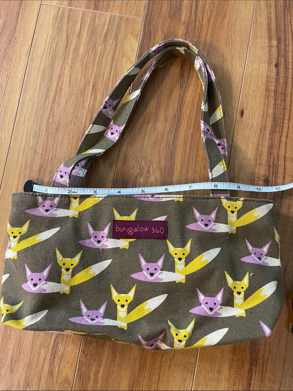 bungalow 360 Brown Canvas Tote with Pink & Yellow Fox Print